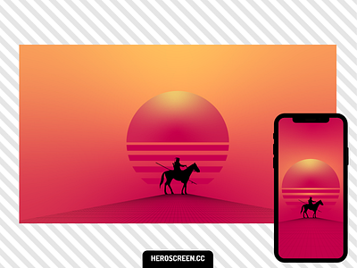 Indian Warrior Synth wave style wallpaper background cool gradient illustration sun sunset synthwave wallpaper wallpaper design wallpapers