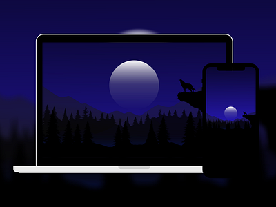 Wallpaper - Wolf Howling background cool flat illustration landscape mobile moon wallpaper wallpaper design wallpapers