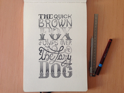 The quick brown fox serie, #1 black and white dots fox hand lettering handmade ink pangram pointillism prints rotring stippling typography