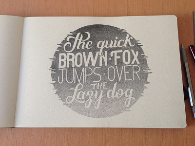 The quick brown fox serie, #4 black and white dots fox hand lettering handmade ink pangram pointillism prints rotring stippling typography
