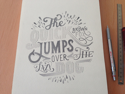 The quick brown fox serie, #6 black and white dots fox hand lettering handmade ink pangram pointillism prints rotring stippling typography