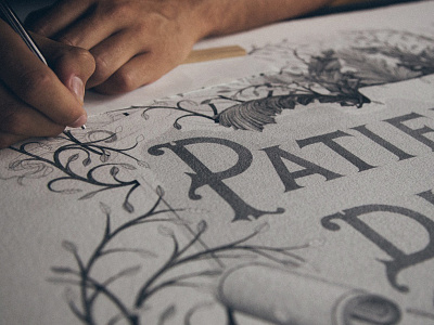 Patience & Discipline handlettering illustration ink lettering pointillism stippling typographie typography