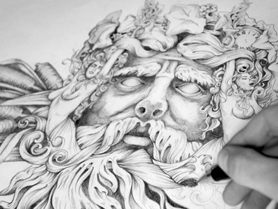 Bacchus V.2 bacchus beard dionysus drawing face grapes hair illustration paper pencil portrait