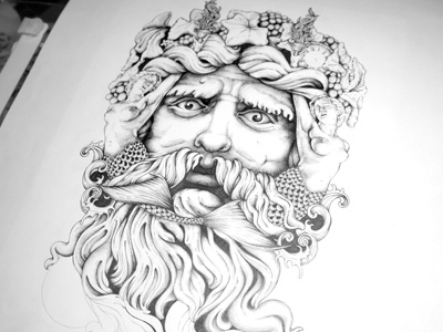 Bacchus Final bacchus beard dionysus drawing face grapes hair illustration paper pencil portrait