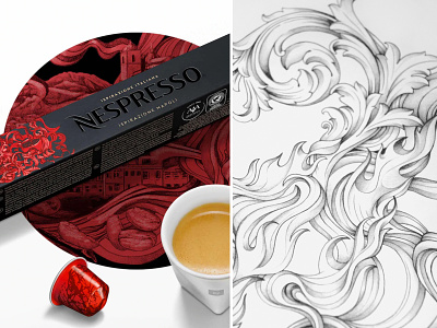 Nespresso Italiana coffee design detail drawing hand drawn illustration intricate italian packaging pencil premium