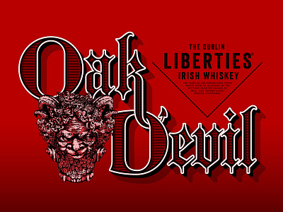Oak Devil Whiskey carved design devil dublin hand drawn illustration irish oak rat snake typography whiskey