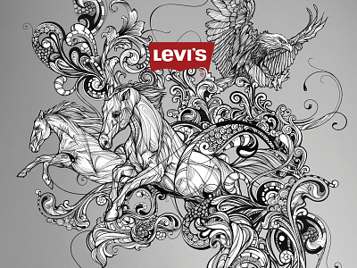 Levi's Female advertising american eagle black and white brand design hand drawn horses illustration jeans levis