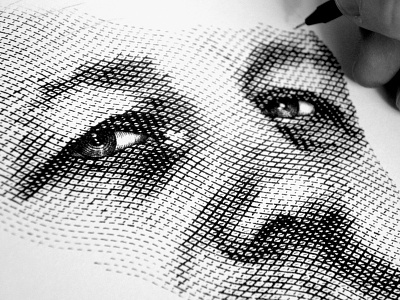 Transferwise 'etched' portrait black and white dollar bill etching style eyes hand drawn money pen pencil portrait traditional