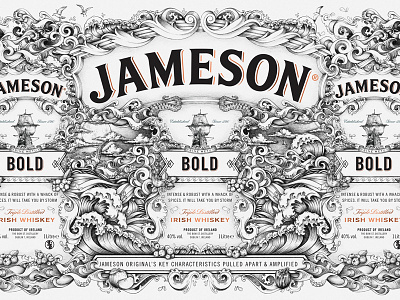 Jameson Bold bold deconstructed hand drawn illustration jameson packaging pen pencil ship spirits waves whiskey