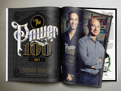 Billboard Magazine 'Power 100' issue 100 billboard chart design detail editorial filigree flourishes lettering music power typography