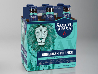 Samuel Adams - 'Bohemian Pilsner' alcohol beer boston bottle drawn dream catcher feathers hand lion packaging pencil