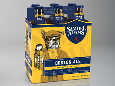 Samuel Adams - 'Boston Ale' 6 pack alcohol ale beer boston bottle dog hand drawn terrier