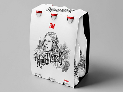 Heidi-Weisse_6 Pack beer bottle drawing hand drawn heidi lager packaging portrait typography