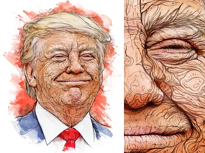 1-day portrait 'Donald Trump' democrat detail donald trump drawing editorial eyes face hair hand drawn illustration pen pencil portrait potus president republican senate skin usa white house