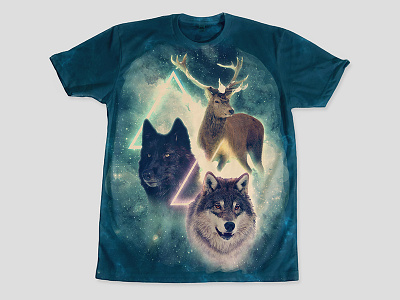 Wolf and Deer 3/3 of 'Predators and Prey' with Kris Tate deer drew turner galaxy space tiedye triangle tshirt urban outfitters wolf