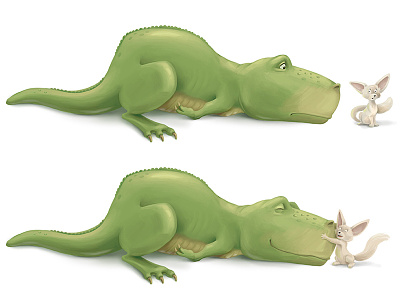 The Little T-rex and Fennec 2d character dinosaur fennec illustration t-rex tyrannosaurus