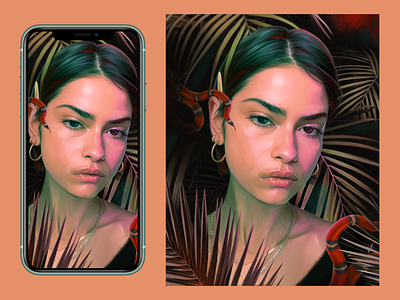 Illustration art 'Jungle. Snake' apple color composition concept fashion illustartor illustration ipad iphone model portrait procreate