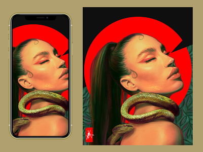 Illustration art 'Red geometry' apple color composition concept fashion illustartor illustration design illustration digital ipad iphone model portrait procreate