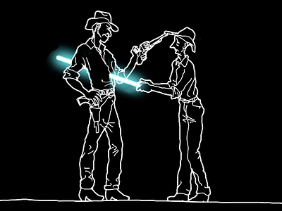 Don't bring a knife to a gun fight. Line art (white on black).