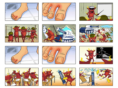 Storyboard for an advertising agency animal cartoon class room classroom color colour feet foot hand drawn soldier soldiers storyboard storyboard art storyboard artist storyboarding storyboards students tank