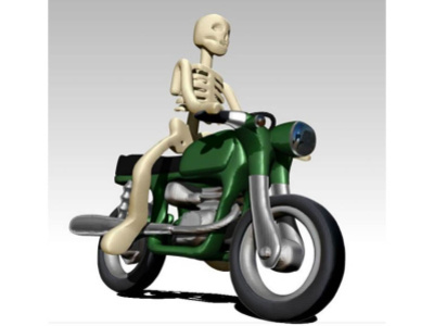 Skeleton riding motorcycle 3D illustration