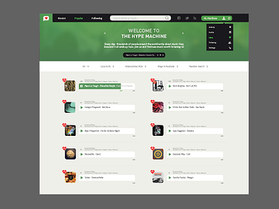 Website Redesign button dropdown flat hypem menu minimal music redesign ui website