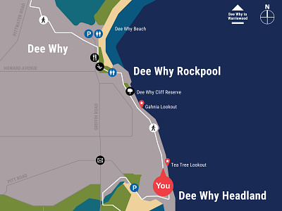 Northern Beaches - Mapping Look and Feel beach colour map mapping minimal sign signage trail wayfinding