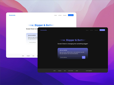 Screenmatique mail subscription dark mode design interface landing page light mode podcast ui user interface ux website website redesign