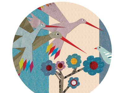 Birdies birds collage illustration