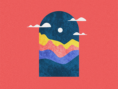 Mountains clouds cloudy desert full moon grain grainy graphic design illustration illustration art minimalism moon mountain mountains red and blue shapes simple simplicity texture texturing