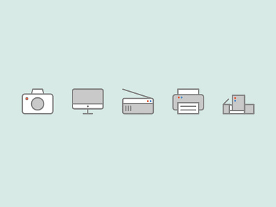 5 icons camera comic computer design icon illustration imac logo minimal minimalism printer printing machine scanner set settings ui vector