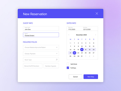 Reservation Pop-Up app booking business calendar calendar ui date dates days design fields payment payments popup project reservation steps travel ui uidesign webdesign