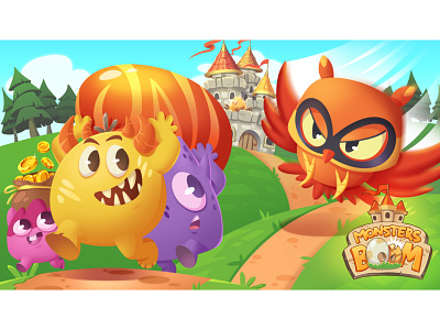 Promo art for Monsters Boom Game animal cartoon character character design comic art game art illustration painterly stylization