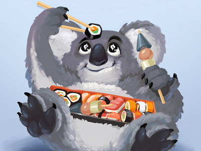 Koala and sushi animal cartoon character character design illustration painterly stylization