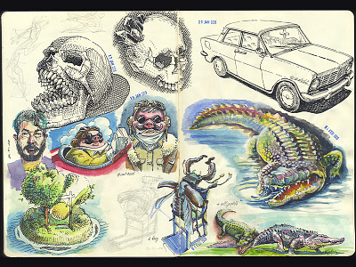 spread of the working sketchbook doodle illustraion ink and watercolor sketch sketchbook sketching storyboard storyboarding watercolor