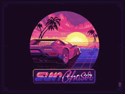 Sun Chaser [pixel art] 16bit 80s 90s california car chase musclecar palms pixel art pixelart retro retrowave ride sega snes sticker sunset synt wave synthwave virtual reality