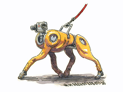 robodog character character design characterdesign concept art design dog drawing editorial illustration hand drawn illustration ink marchofrobots robot sketch strut watercolor
