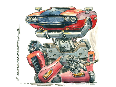 🤖🚬 Challenger bot android book challenger character character design concept art dodge editorial handdrawn illustration marchofrobots muscle car robot traditional art watercolor