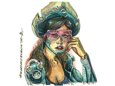 Girl with auguments in kokoshnik auguments character characterdesign concept art cyberpunk cyberpunk2077 gamedev hand drawn illustration implant ink and watercolor marchofrobots marchofrobots2020 traditional watercolor