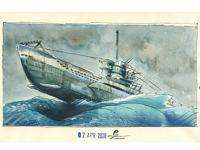 u96 Das boot das boot drawing editorial graphic hand drawn illustration ink sketch submarine watercolor watercolor illustration wwii