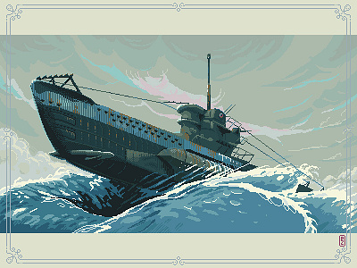 Das boot U96 [pixel art] 16bit 8bit aseprite concept art das boot game art illustration navy pixel art pixel dailies pixelart pixels submarine wwii