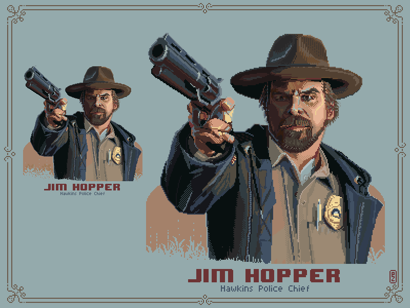 Morgnings are for coffee and pixel art, you know :) [pixel art] 16bit 8bit aseprite chief police david harbour illustration netflix pakopixel pixel pixel art pixelart pixels retroart sprite stranger things study