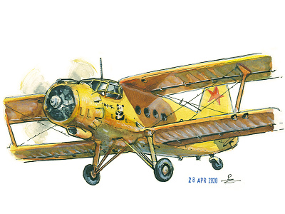 An-2 (Colt) aka "Аннушка", "Кукурузник" aircraft airplane airplanes aviation biplane book illustration editorial illustration ink ink drawing sketch vector illustration vessel watercolor