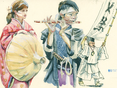 watercolor practice ancient book illustration character design costume editorial illustration historical japan kyoto sketch sketchbook traditional art watercolor
