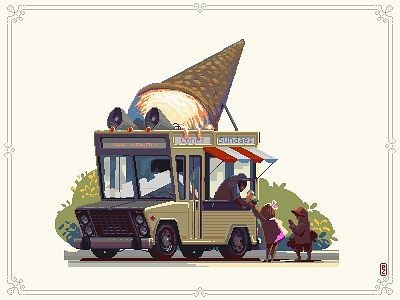Ice cream truck [pixel art] 16bit 8bit adorable cartoon children game art ice cream ice cream truck illustration illustrations pixel art pixelart pixels sprite truck van