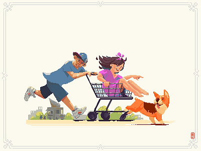 Shopping cart [pixel art] 16bit 8bit adorable aseprite character children design dog fun icecream illustration kids pixel art pixelart play run shopping cart summer