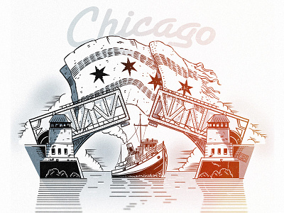 Chicago print boat bridge chicago illinois photoshop print river usa wacom