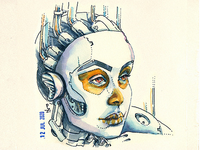 Sheborg for Skully July 7 book illustration character character design characterdesign concept art editorial illustration hand drawn illustration ink and watercolor traditional art watercolor watercolour