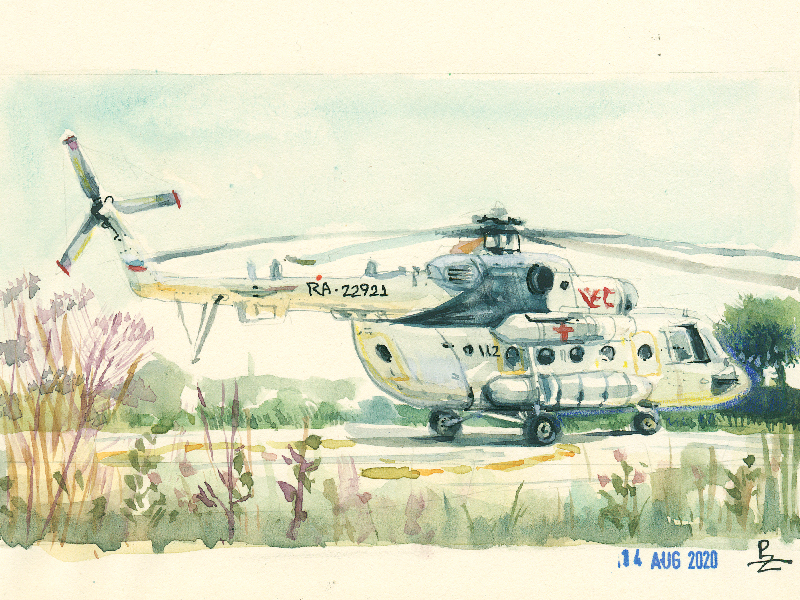 Mi-8 helicopter (as a part of my daily study) book illustration chopper conceptart drawing editorial art helicopter nand drawn sketch sketching traditional art watercolor watercolor painting
