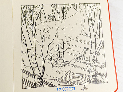 wisp [ inktober 2020 ] concept art drawing engraving etching forest fox gravure hatching illustration ink sketch woodcut woods